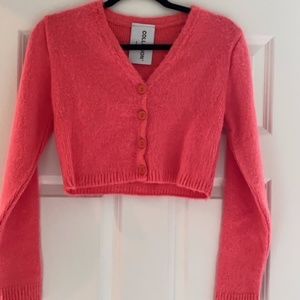 ASOS hot pink cropped button up cardigan sweater